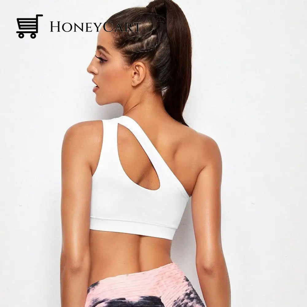 One Shoulder Sports Bra Removable Padded Yoga Top Wire Free Gym Shirts Bras