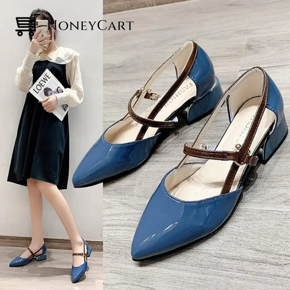 One Word Buckle Fashion Leather Shoes Blue / Eu: 35 Us: 4.5 Tool