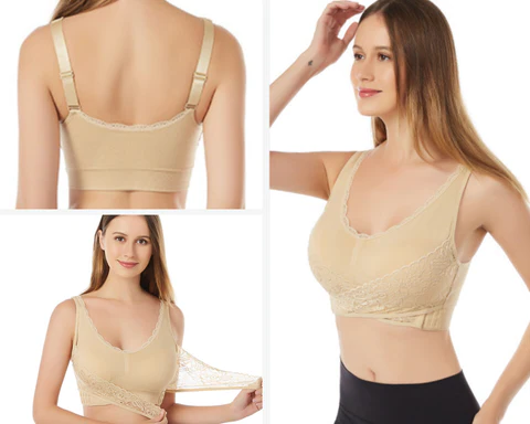 Wireless Front Cross Adjustable Side Buckle Lace Bra