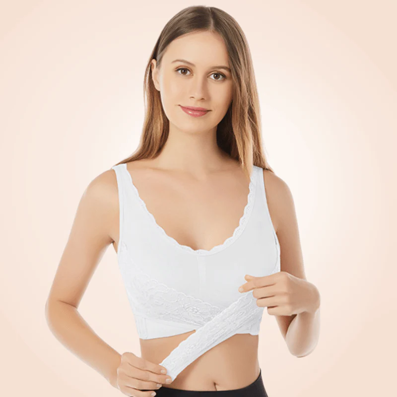 Wireless Front Cross Adjustable Side Buckle Lace Bra