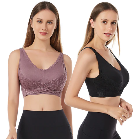 Wireless Front Cross Adjustable Side Buckle Lace Bra