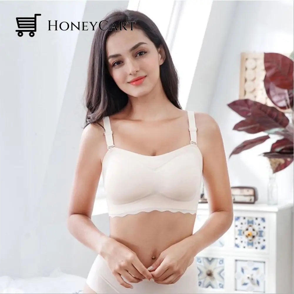 Oversized Elastic Non-Slip Strapless Ice Silk Bra Beige / M
