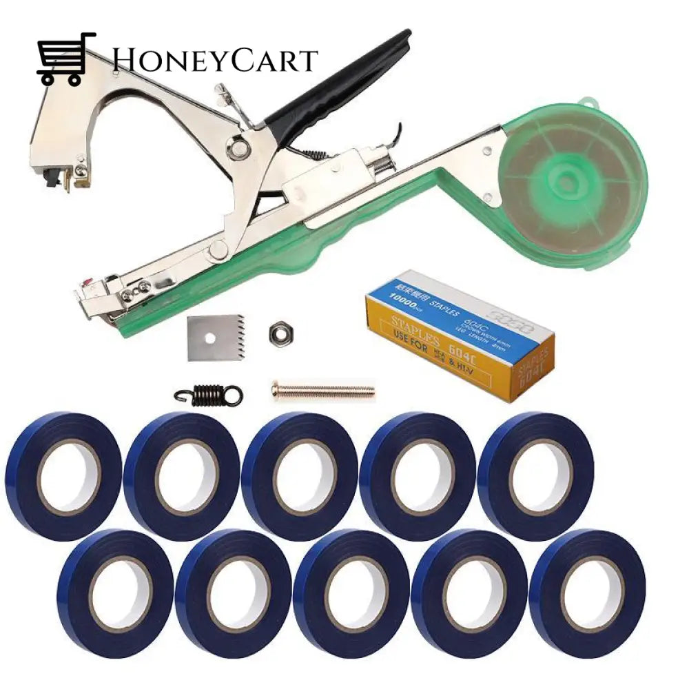 Plant Tying Tape Too Set (Tool + 10 Blue Rolls Staples)