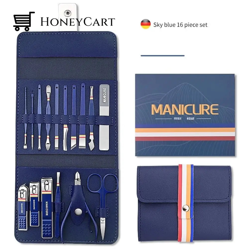 Portable 16-Piece Stainless Steel Beauty And Nail Cutter Set Blue