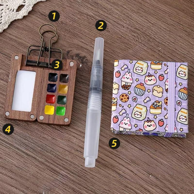 Portable Black Walnut Watercolor Palette Set – Handmade Travel Paint Box with Brush, 0.5ML Schmincke Paint Tray, and Book for Artistic Journeys