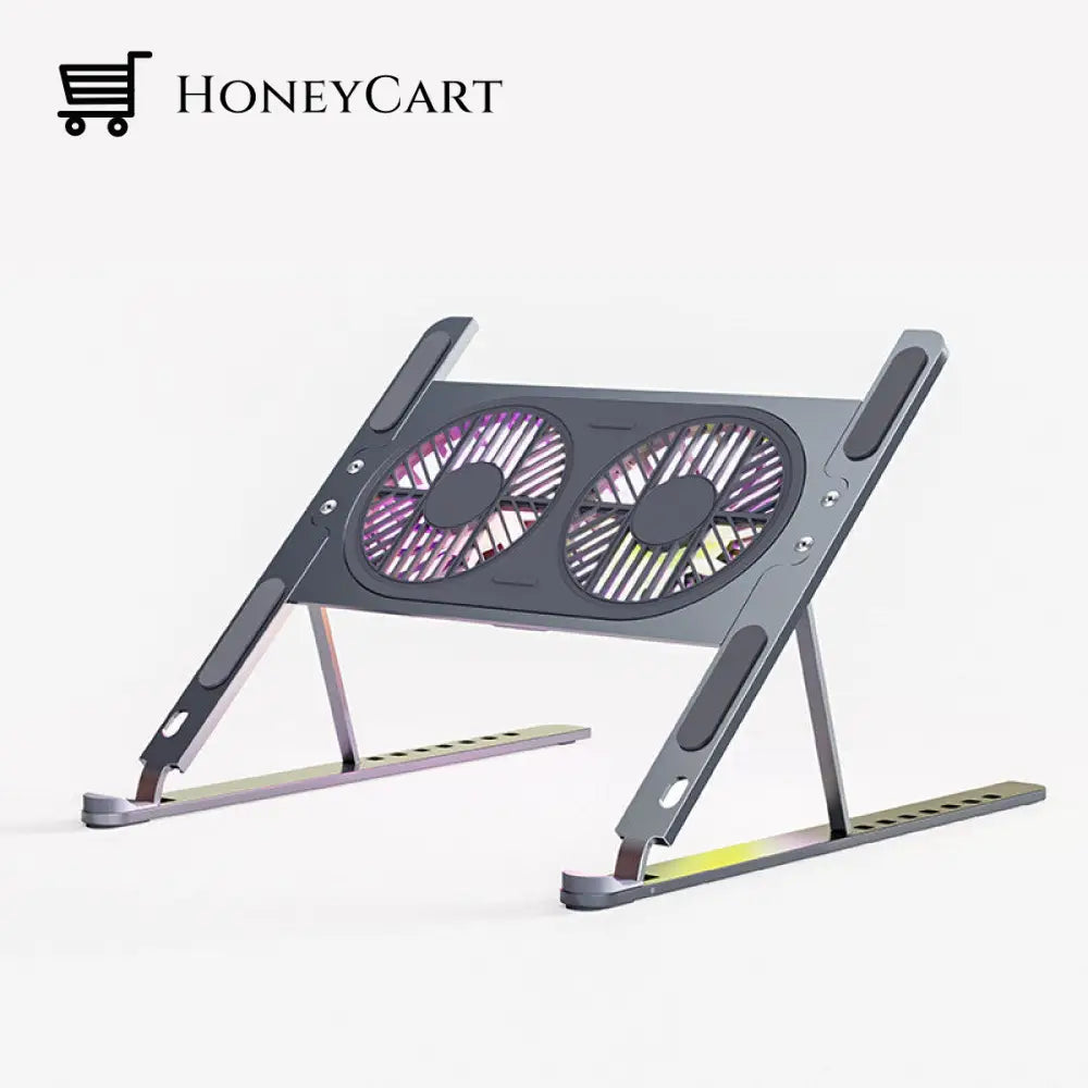 Portable Ergonomic Laptop Cooling Stand With Adjustable Height & Quiet Led Fans Grey