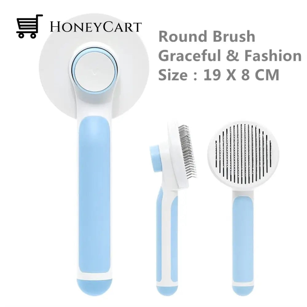 Pumpkin Pet Fur Brush Blue Round