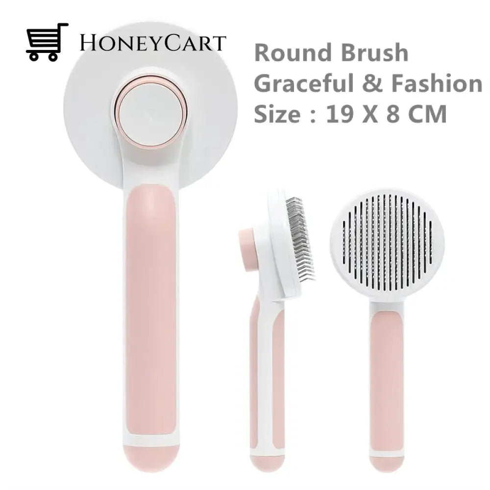 Pumpkin Pet Fur Brush Pink Round