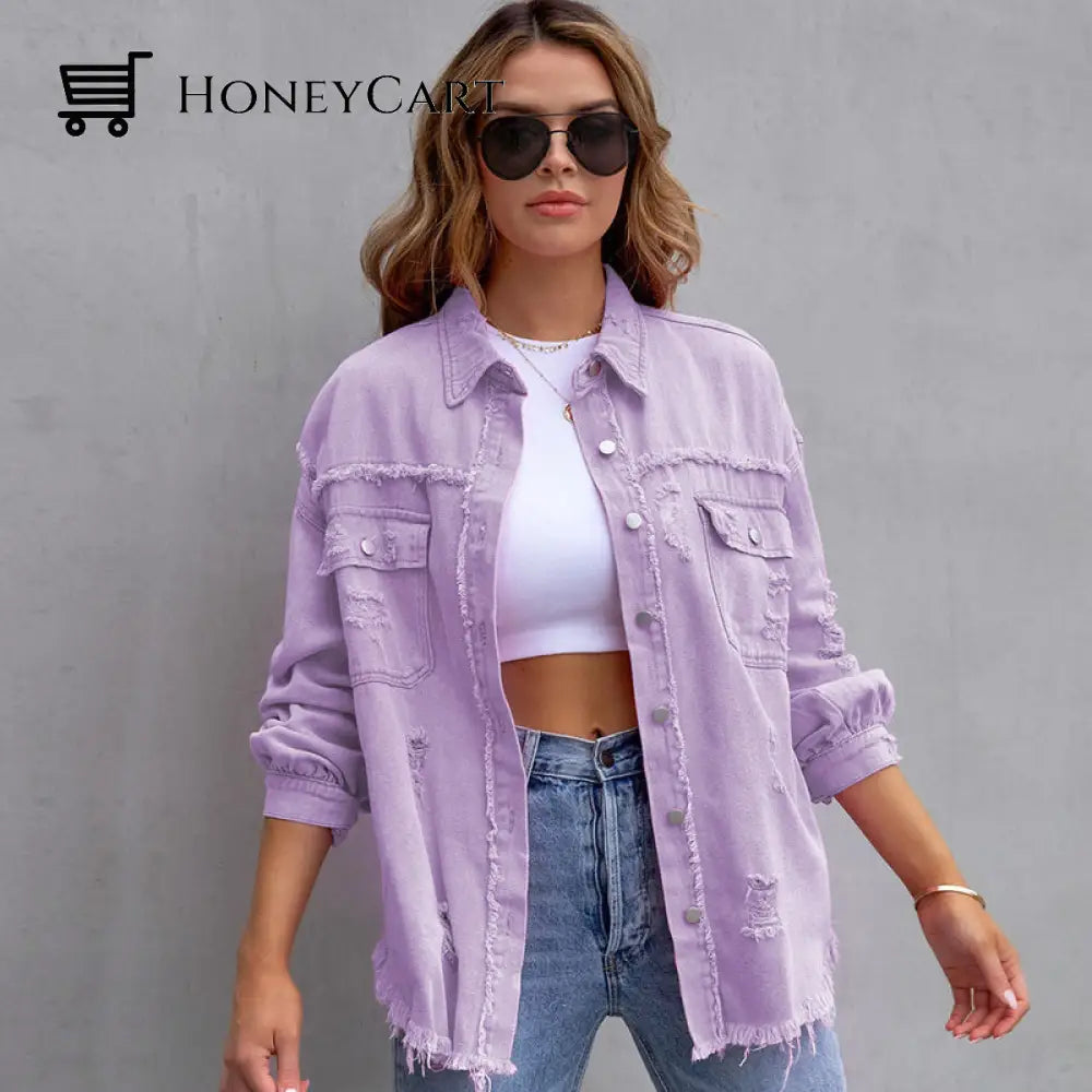 Relaxed Fit Denim Jacket Purple / S