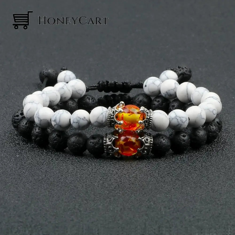 Reliatony Black Lava Stone Crown Charm Tiger Eye Beads Bracelets