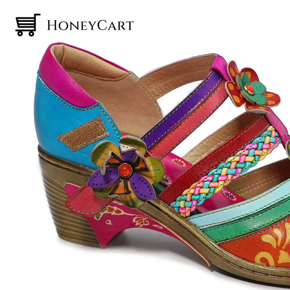 Retro Leather Flower Hollow Out Sandals Shoes