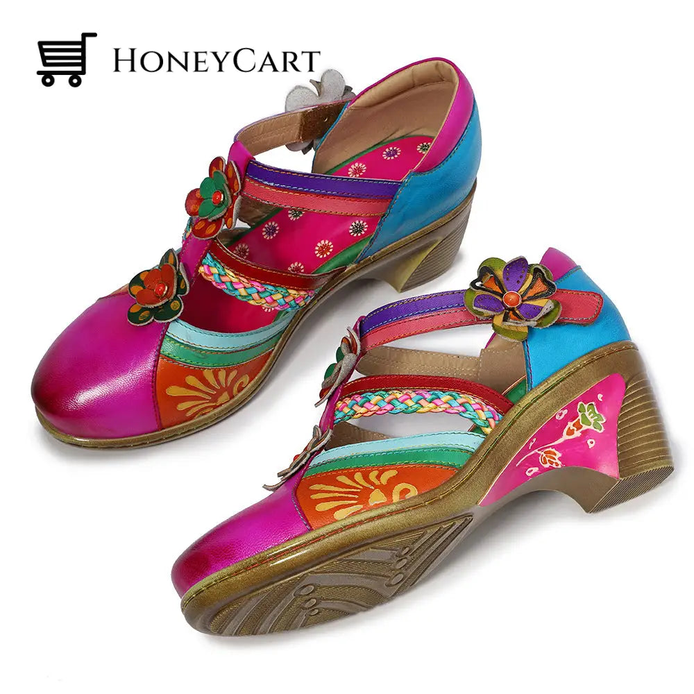 Retro Leather Flower Hollow Out Sandals Shoes