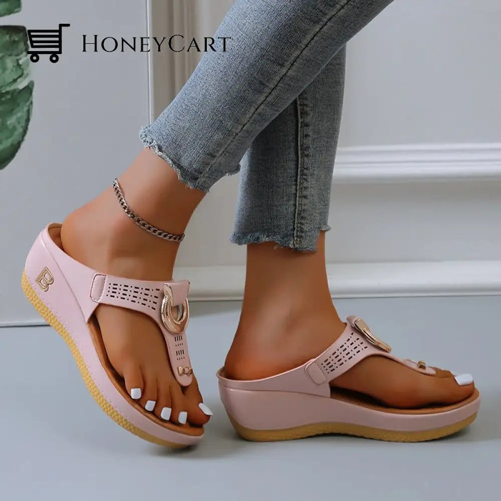 Rome Summer Women Flip Flops Wedges Thick Slippers Pink / Us5 Wjj-719