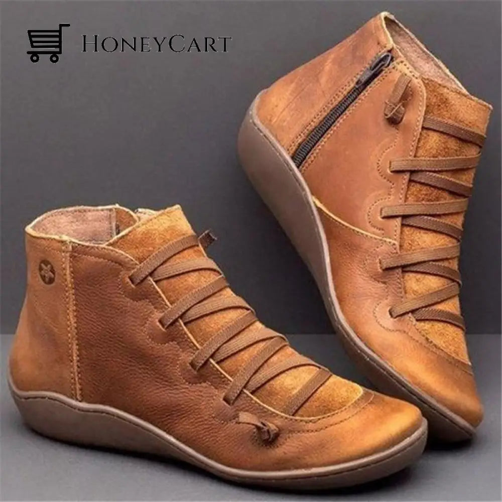 Round Toe Zipper Casual Ankle Boots For Bunions