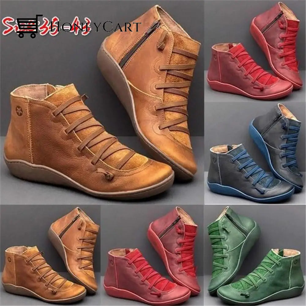 Round Toe Zipper Casual Ankle Boots For Bunions