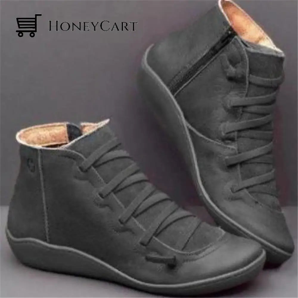 Round Toe Zipper Casual Ankle Boots For Bunions