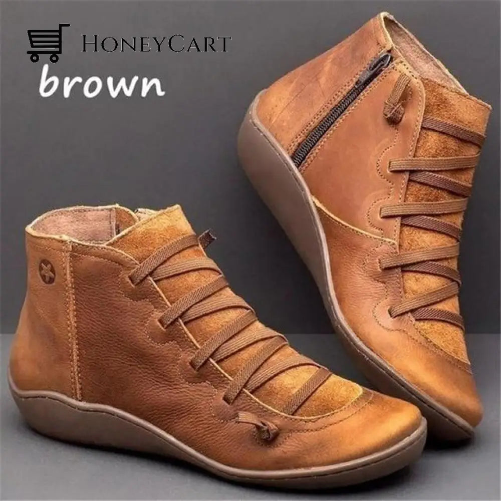 Round Toe Zipper Casual Ankle Boots For Bunions