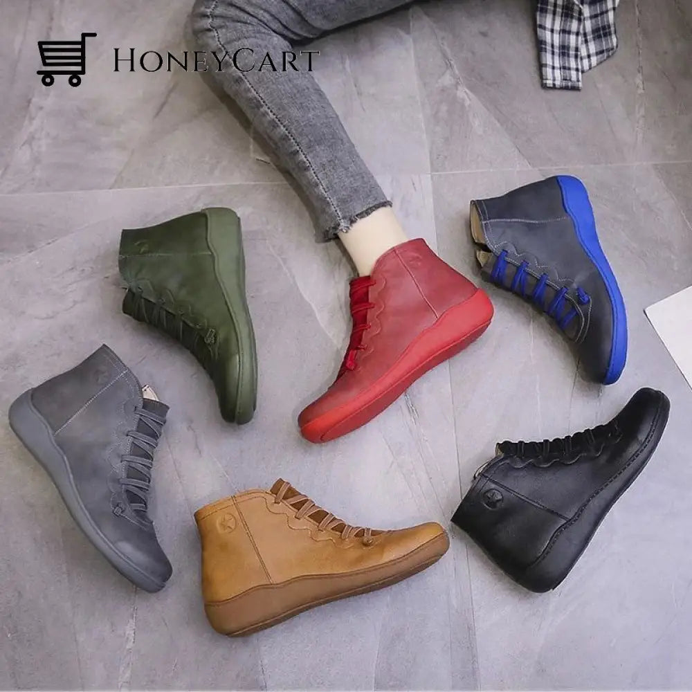 Round Toe Zipper Casual Ankle Boots For Bunions