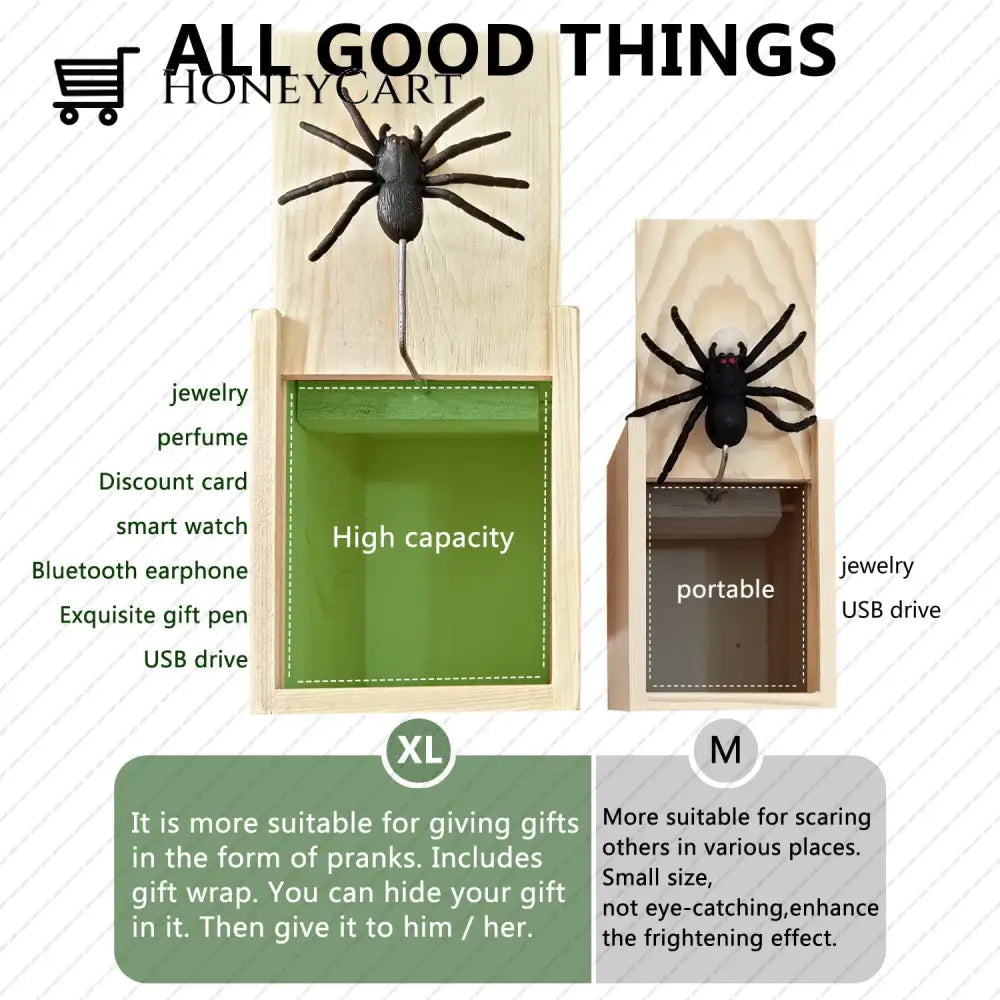Rubber Spider Prank Box Handcrafted Wooden Surprise Ltt-Decor