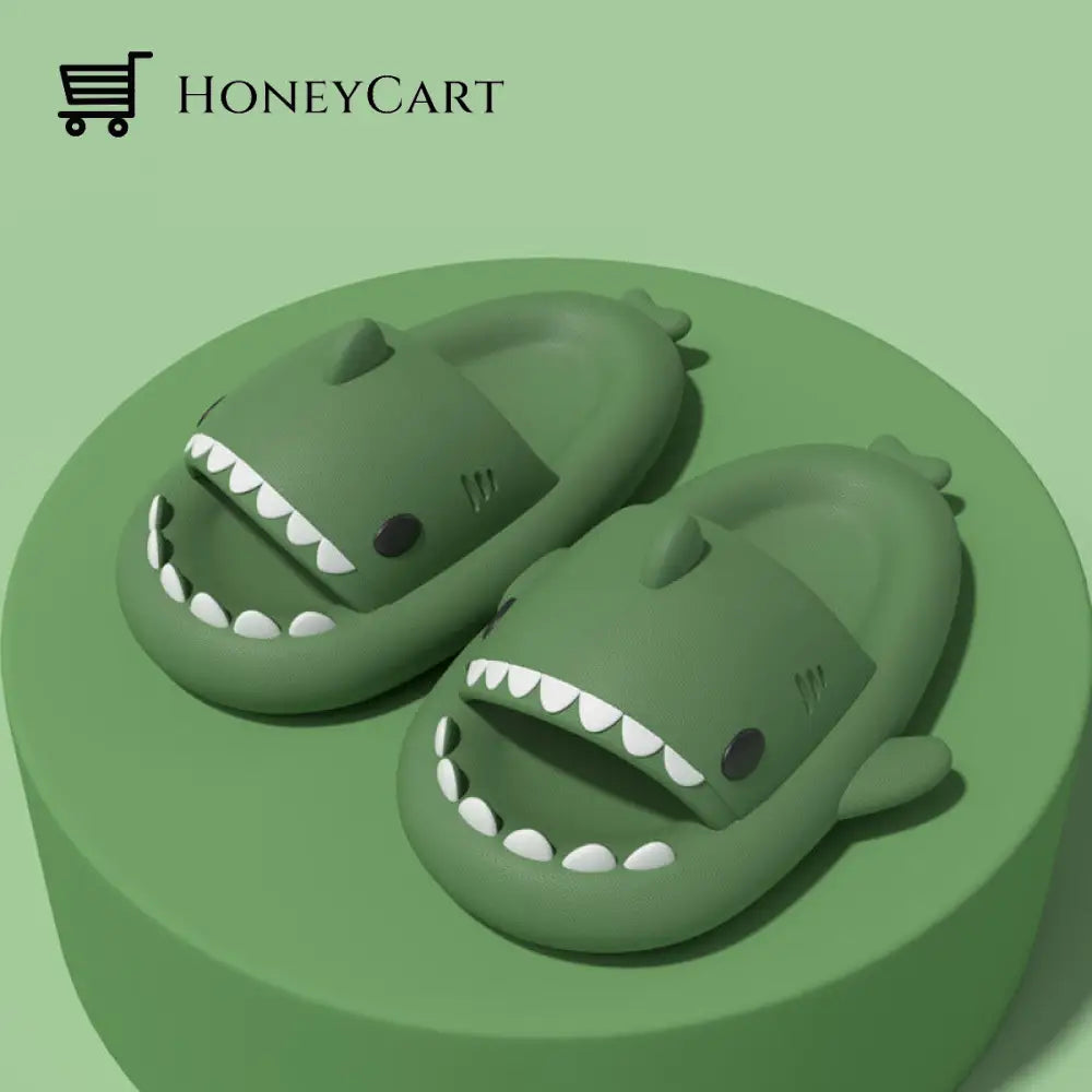 Shark Slide Sandals Dark Green / 36-37