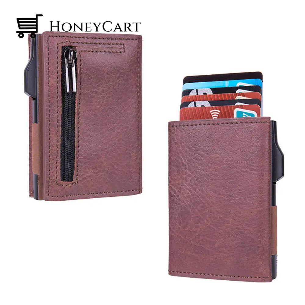 Side Push Auto Pop-Up Card Holder Brown