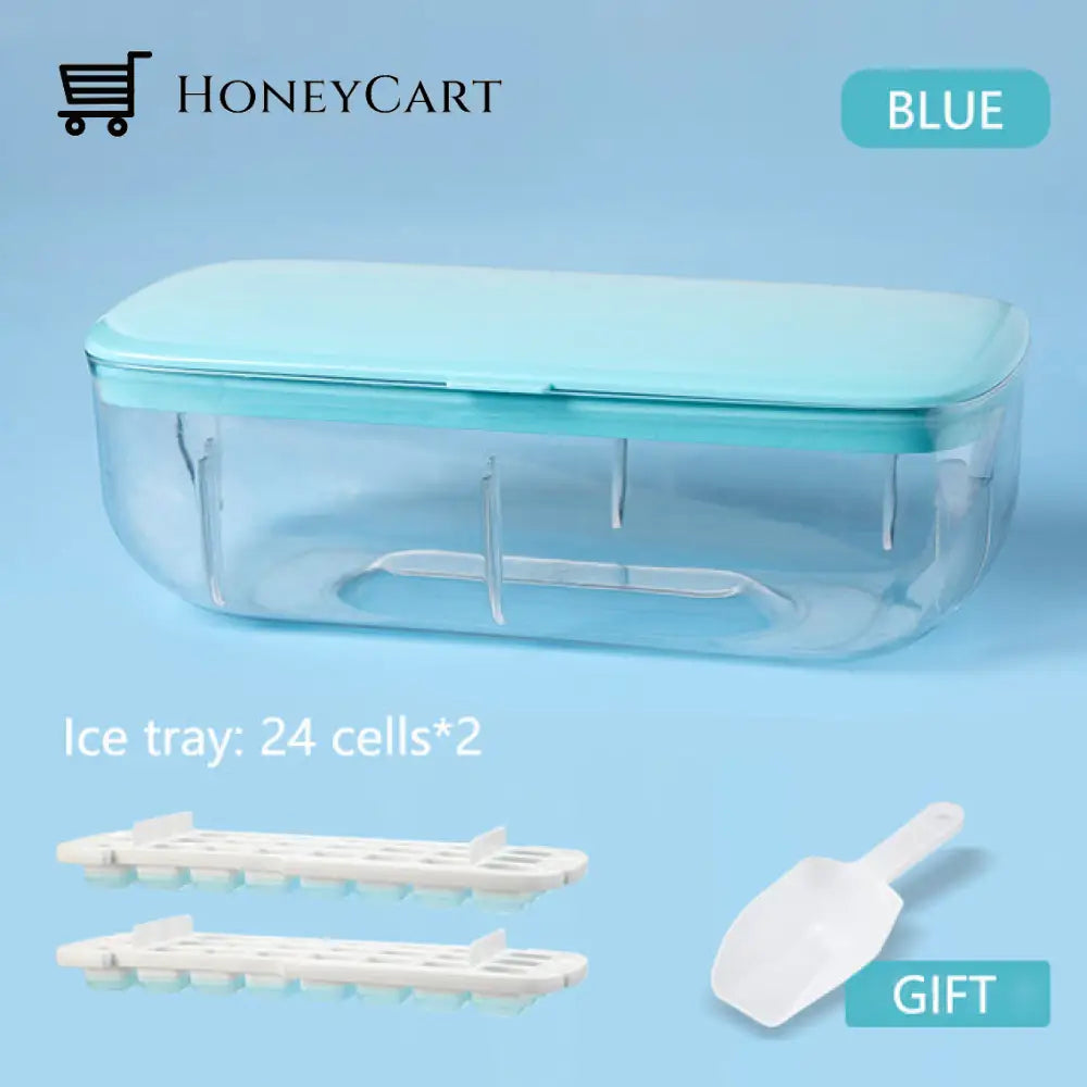 Silicone Ice Mold And Storage Box 2 In 1 Cube Tray Making Mould Box Set / Blue