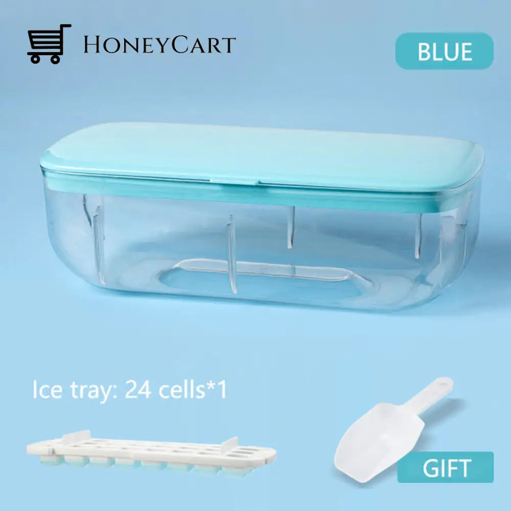 Silicone Ice Mold And Storage Box 2 In 1 Cube Tray Making Mould Box Set / Blue