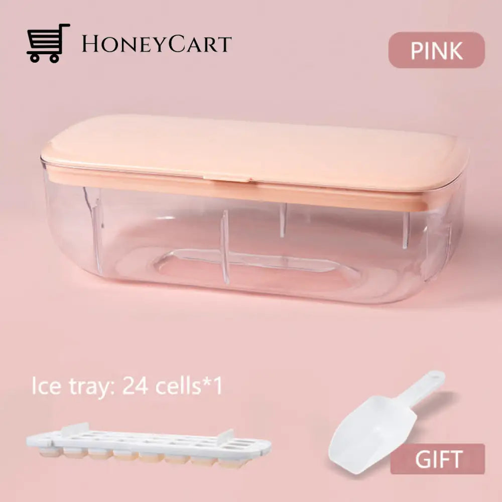 Silicone Ice Mold And Storage Box 2 In 1 Cube Tray Making Mould Box Set / Pink