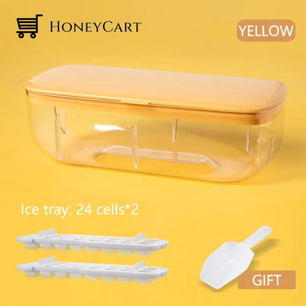 Silicone Ice Mold And Storage Box 2 In 1 Cube Tray Making Mould Box Set / Yellow