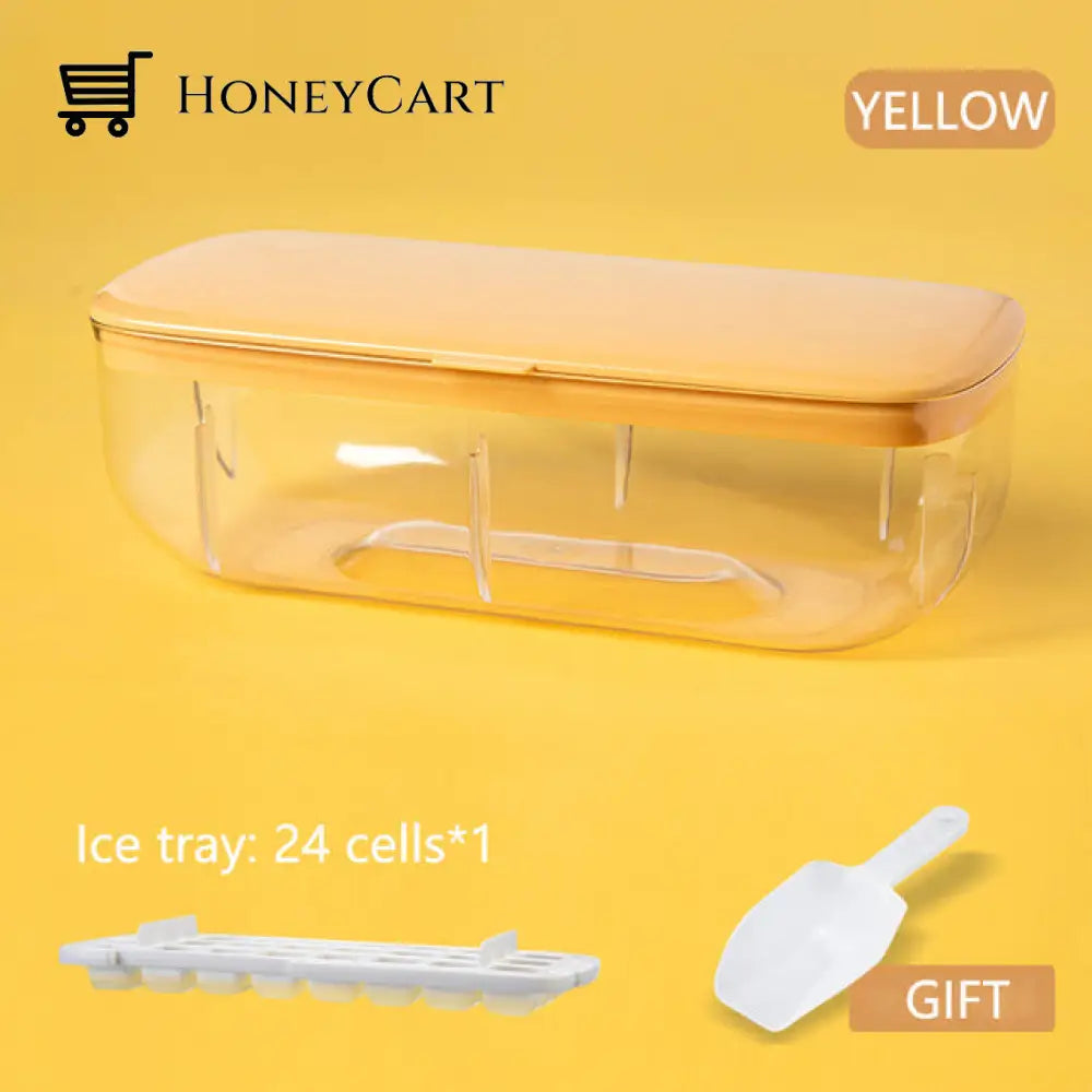 Silicone Ice Mold And Storage Box 2 In 1 Cube Tray Making Mould Box Set / Yellow