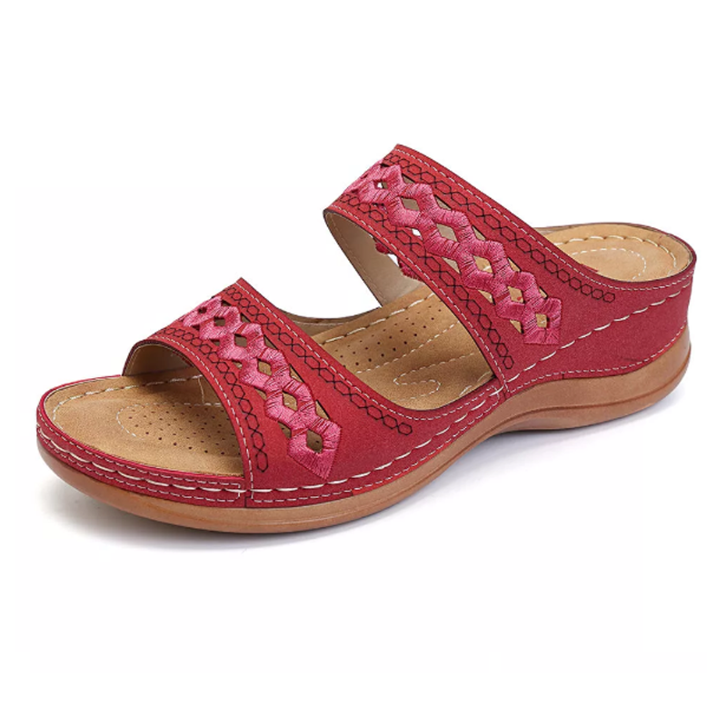 Zig Zag Stitch Wedge Sandal