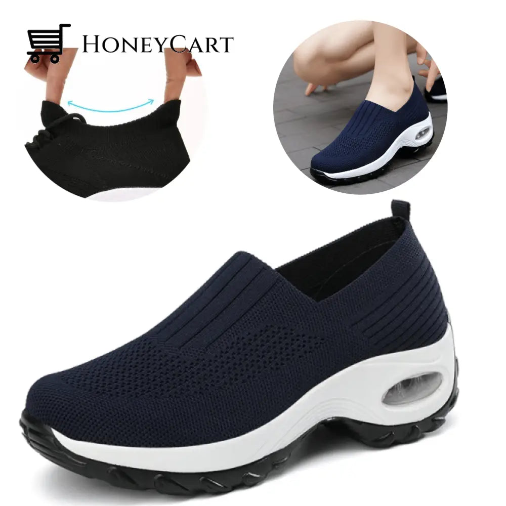 Slip On Comfortable Orthopedic Plantar Fasciitis Women Walking Shoes Dark Blue / 5 Wjj-0624
