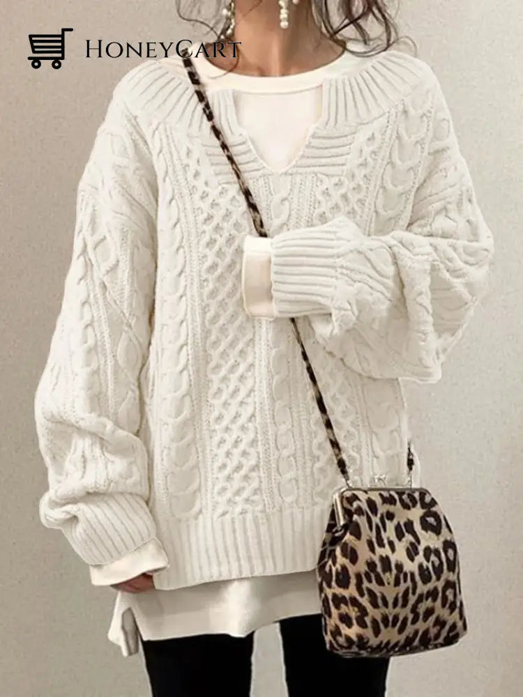 Slouchy Cable Knit Sweater White / M Whthout T-Shirt