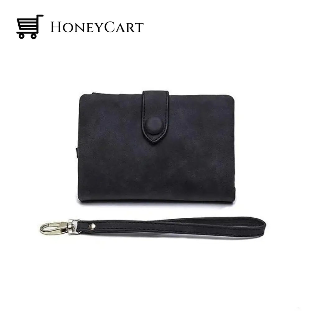 Small Trifold Leather Wallet For Women Black