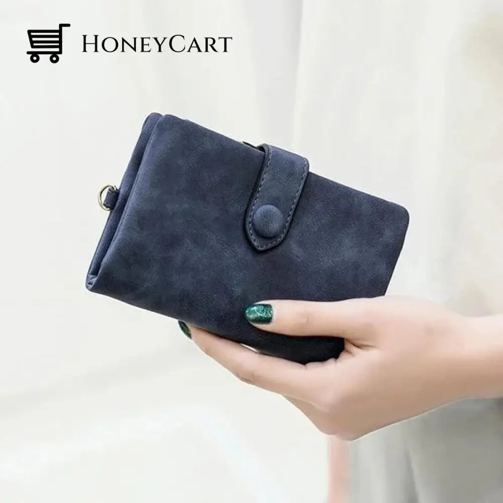 Small Trifold Leather Wallet For Women Blue