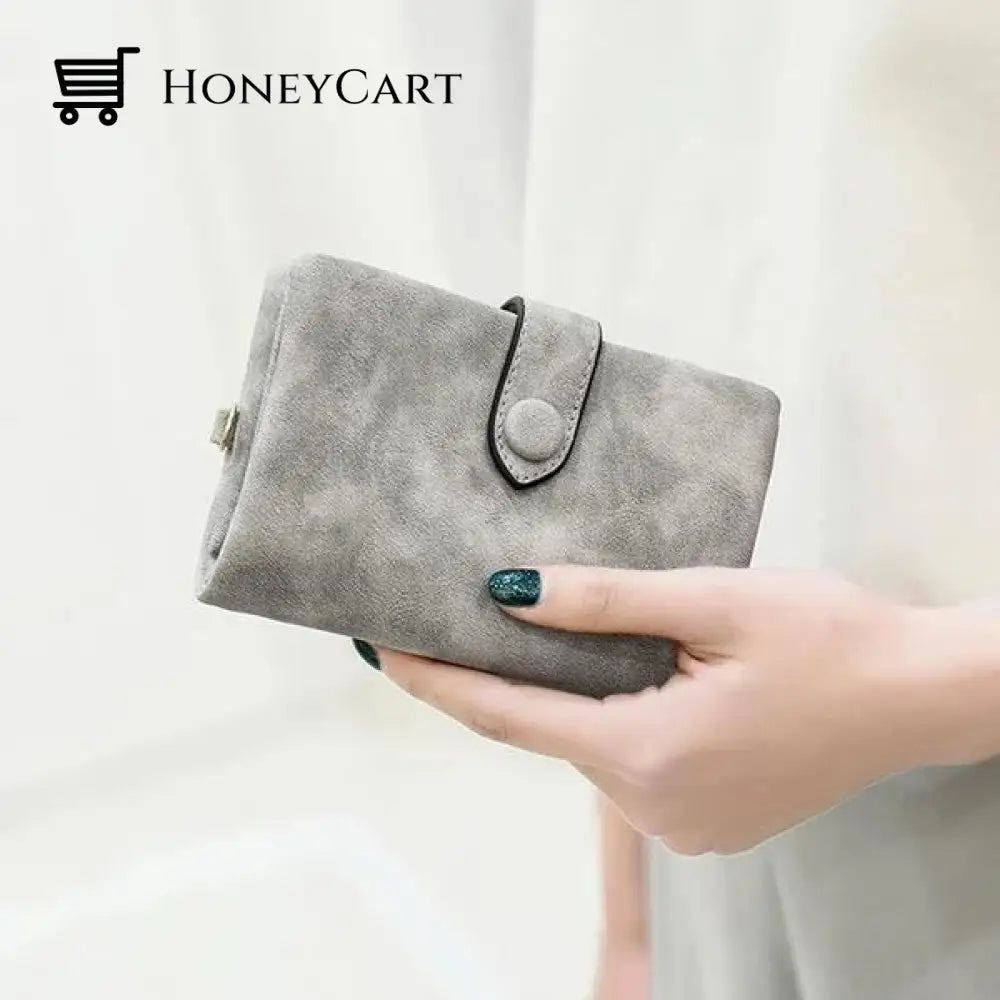 Small Trifold Leather Wallet For Women Gray