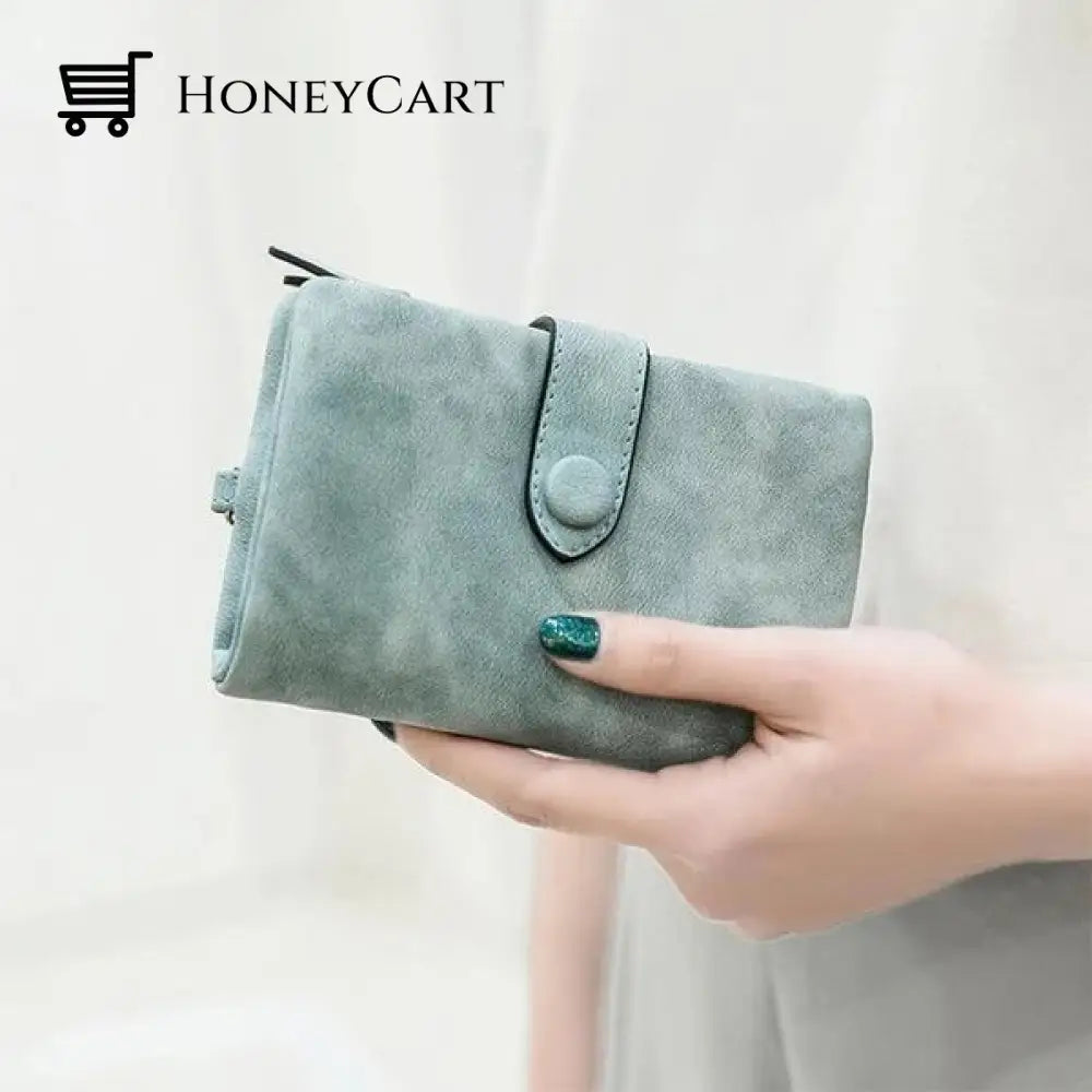 Small Trifold Leather Wallet For Women Light Green