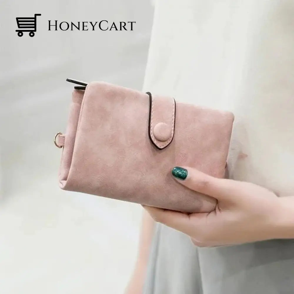 Small Trifold Leather Wallet For Women Pink