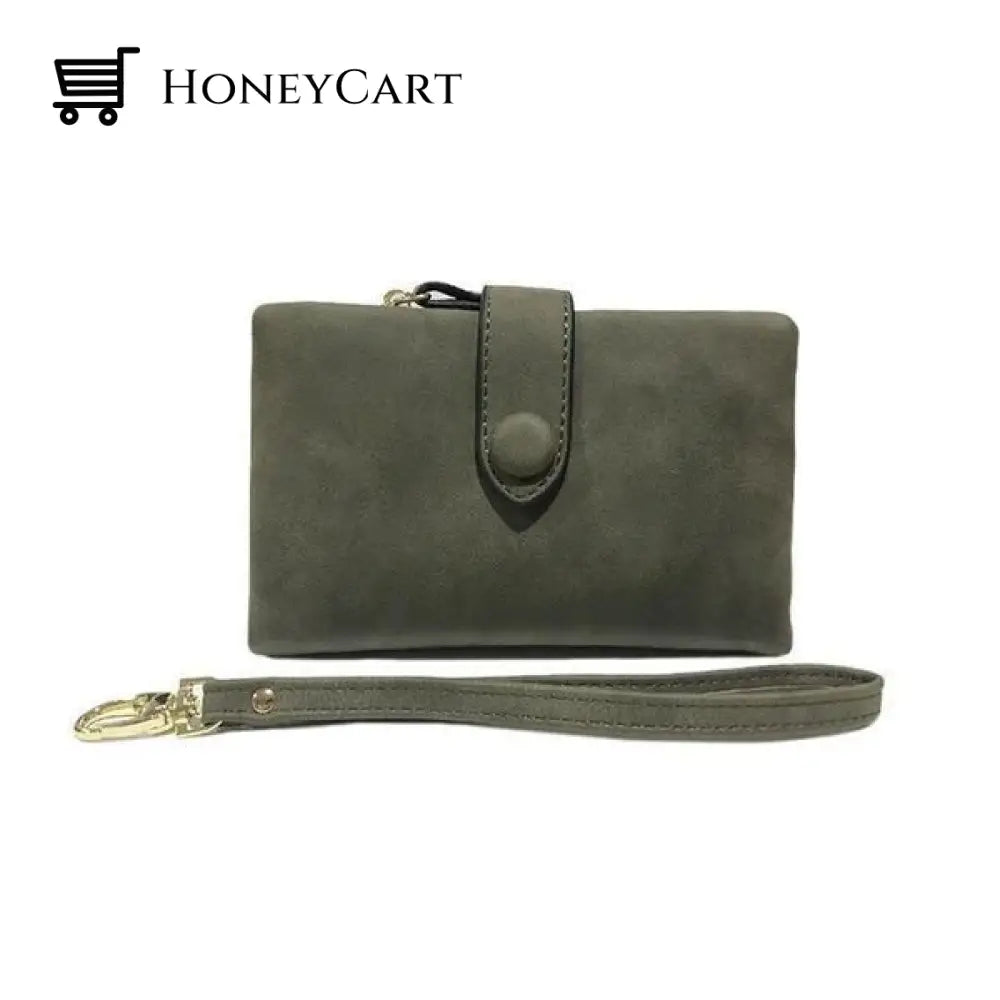 Small Trifold Leather Wallet For Women Pure Green
