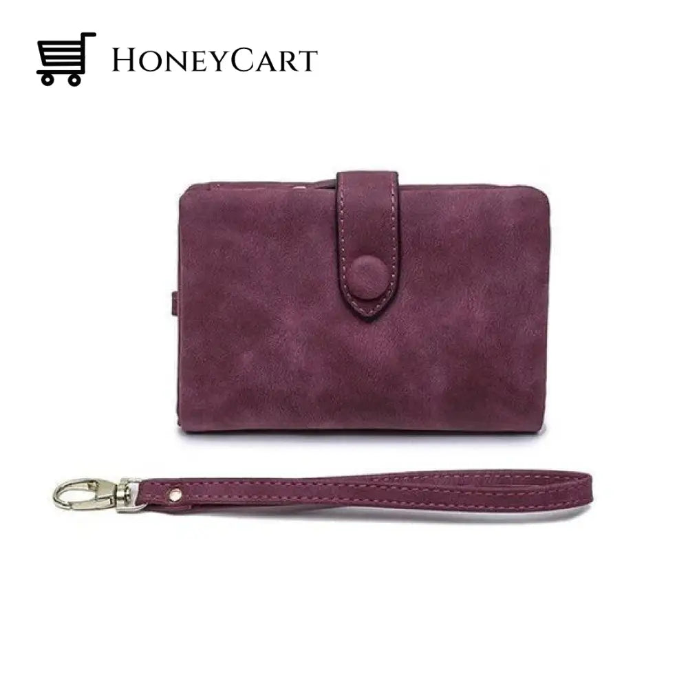 Small Trifold Leather Wallet For Women Purplish Red