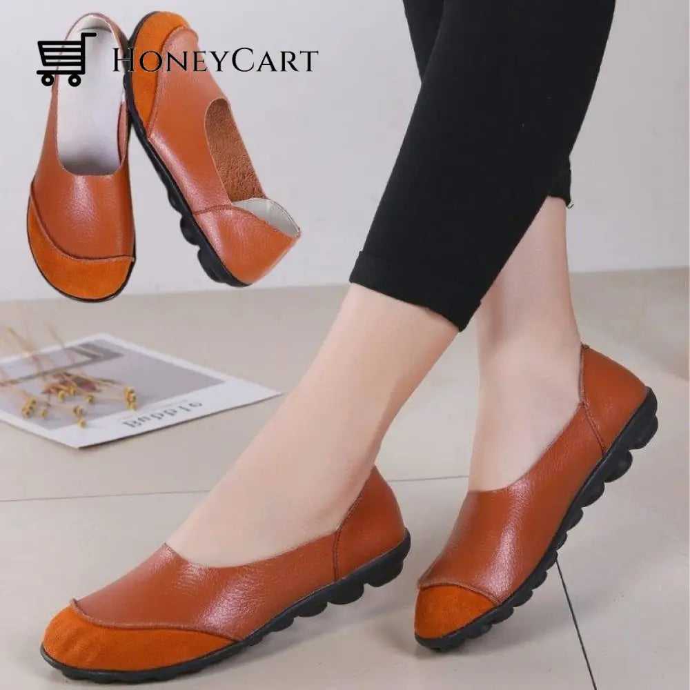 Soft Leather Womens Bunion Moccasins Orange / 5.5
