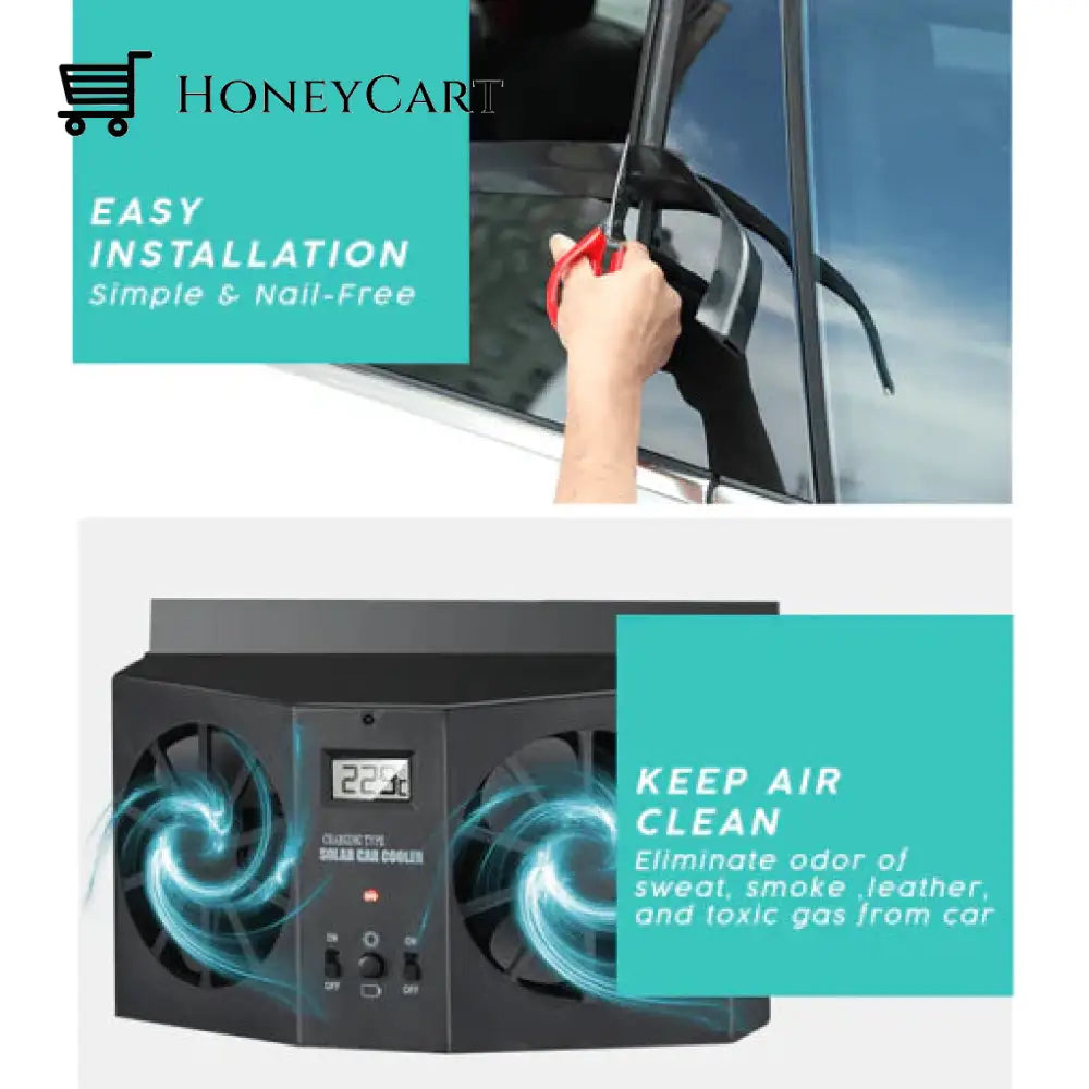 Solar Car Cooling Fan Powered Window Cooler For Interior Ventilation