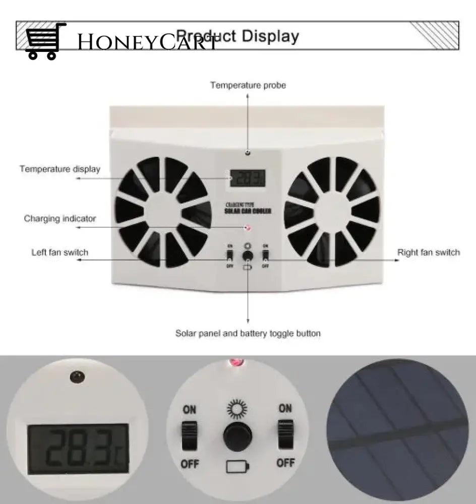 Solar Car Cooling Fan Powered Window Cooler For Interior Ventilation