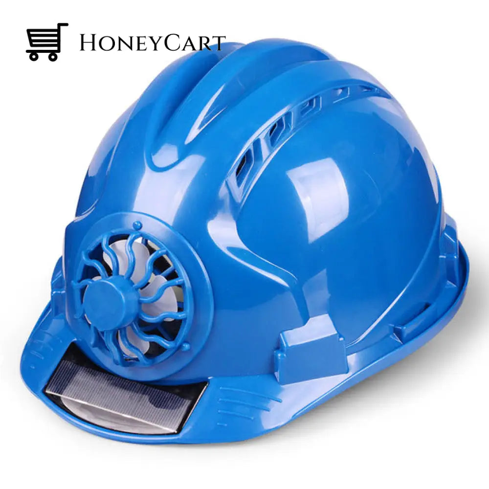 Solar Power Cooling Fan Safety Helmet Blue Work Harnesses