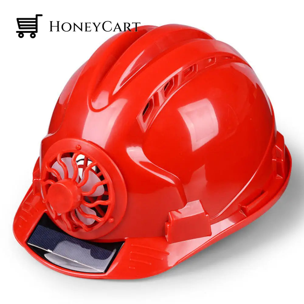 Solar Power Cooling Fan Safety Helmet Red Work Harnesses
