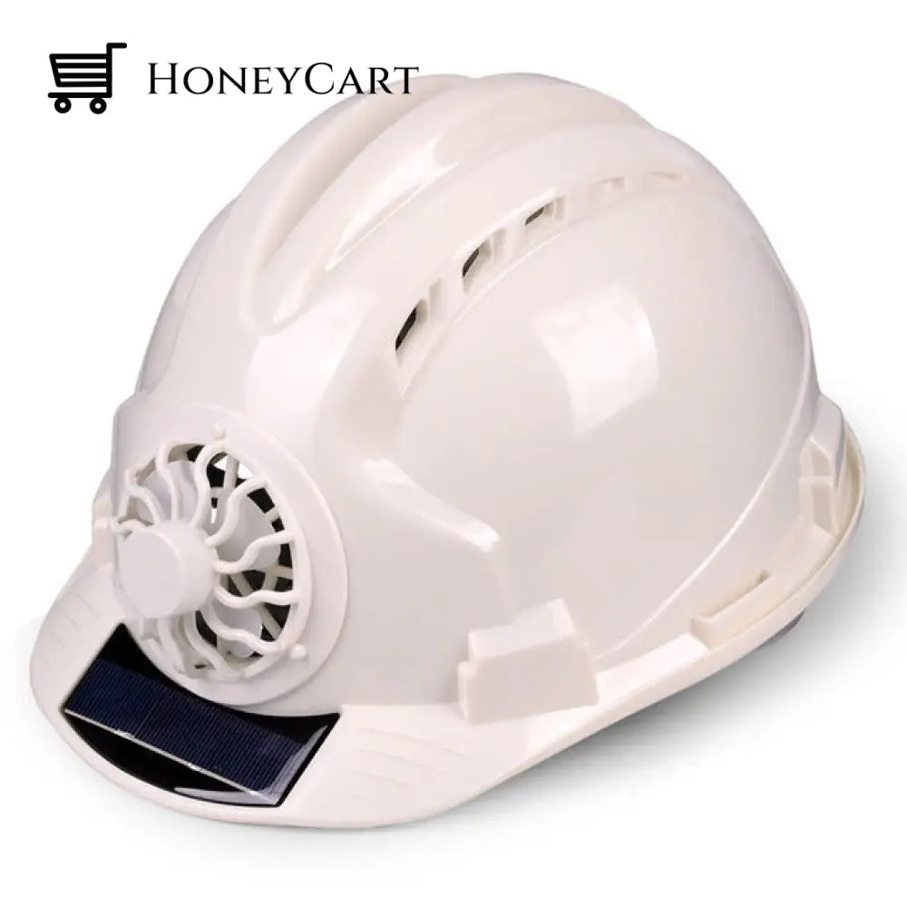 Solar Power Cooling Fan Safety Helmet White Work Harnesses