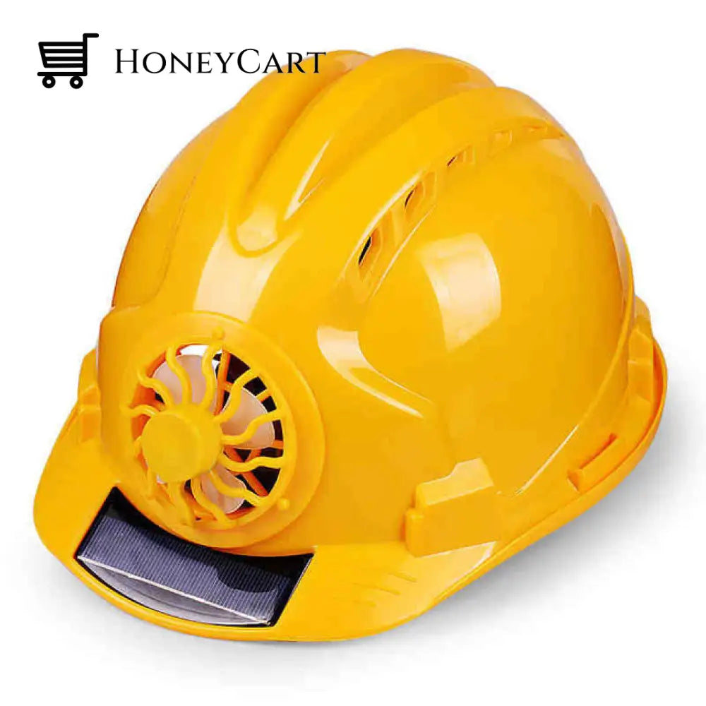 Solar Power Cooling Fan Safety Helmet Yellow Work Harnesses