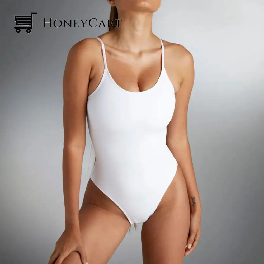 Solid Color Triangle One Piece Swimsuit White / Xs