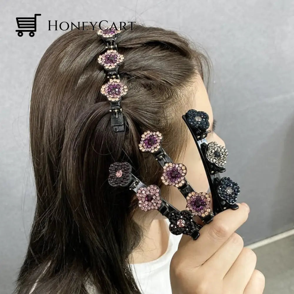 Sparkling Crystal Stone Braided Hair Clips Purple*2