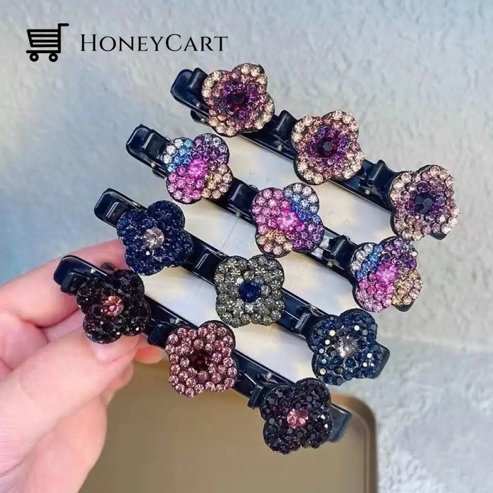 Sparkling Crystal Stone Braided Hair Clips Purple+Blue